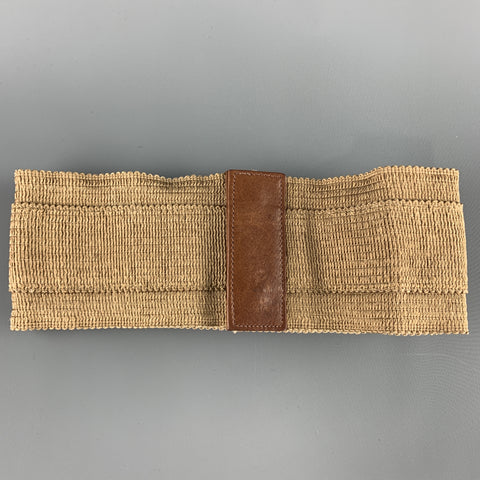 DONNA KARAN Size 4 Woven Beige Leather Buckle Elastic Waist Belt