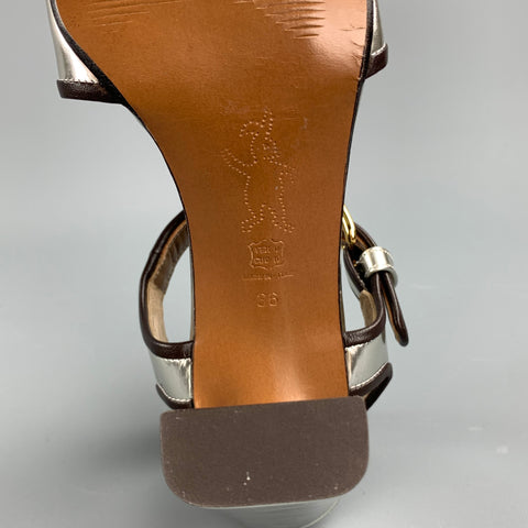 MARNI Size 6 Silver Metallic Leather Slingback Sandals