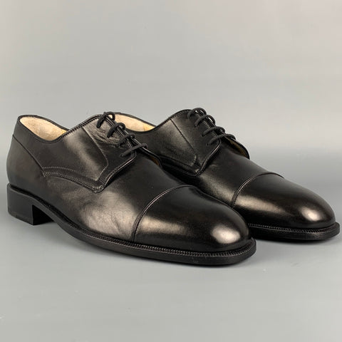 BALLY Size 9 Black Leather Cap Toe Lace Up Rogers Shoes