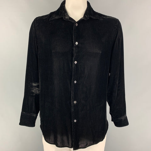ARMANI COLLEZIONI Size L Black Pinstripe Viscose Silk Long Sleeve Shirt