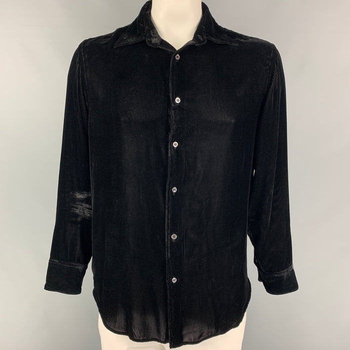 ARMANI COLLEZIONI Size L Black Pinstripe Viscose Silk Long Sleeve Shirt