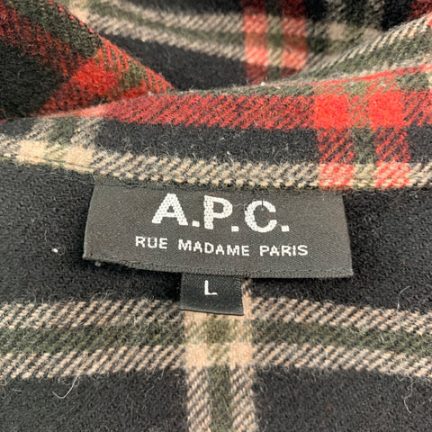 A.P.C. Size L Black Multi-Color Plaid Wool Nylon Button Up Long Sleeve Shirt