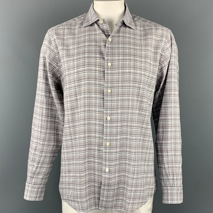 ERMENEGILDO ZEGNA Size XL White & Beige Lavender Plaid Long Sleeve Shirt