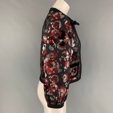 MARC JACOBS Size 2 Black Silver Burgundy Jacquard Jacket