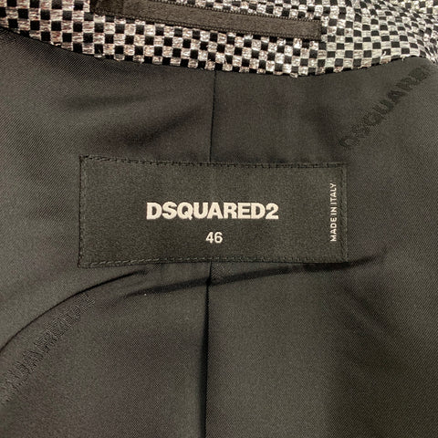 DSQUARED2 Size 36 Silver Checkered Polyester / Silk Peak Lapel Sport Coat