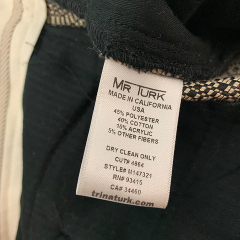 MR TURK Size 32 Black Cream Woven Polyester Blend Flat Front Dress Pants
