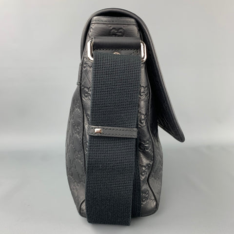 GUCCI GG Guccissima Black Monogram Leather Messenger Bag