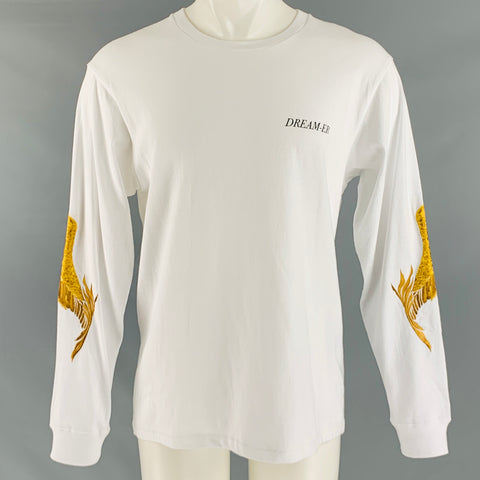 CHRISTIAN DADA Taille XS T-shirt à manches longues en coton brodé or blanc