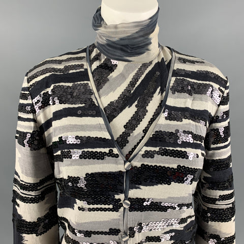 MISSONI Size 6 Black Grey Silk Sequined Turtleneck Dress Top