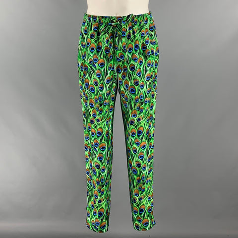 DOLCE & GABBANA Size 34 Green Multi-Color Silk Drawstring Casual Pants