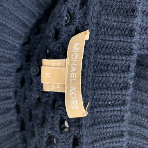 MICHAEL KORS Size M Navy Cashmere Sequined Crew-Neck Pullover