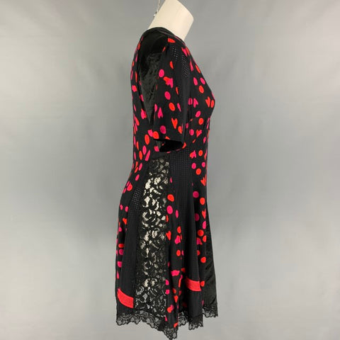 KOCHE' Size 0 Black Red Dot Print A-Line Dress