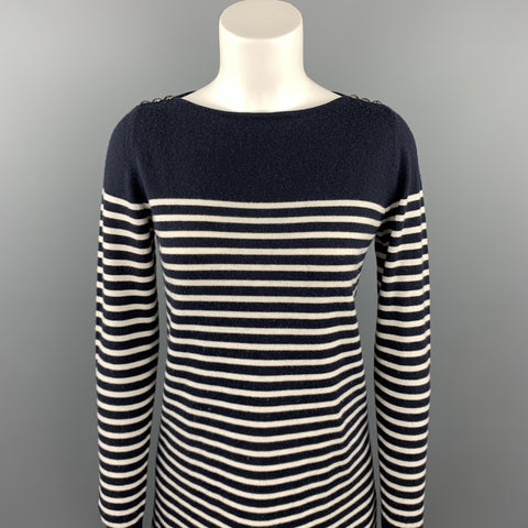 AZZARO Taille 8 Robe pull en cachemire / soie à rayures marine et blanche