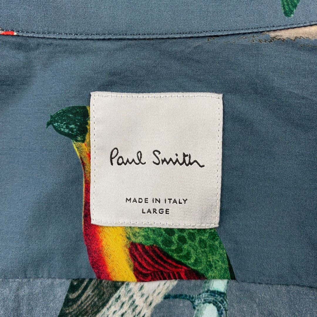 PAUL SMITH Size L Grey Bird Print Cotton Button Up Long Sleeve Shirt