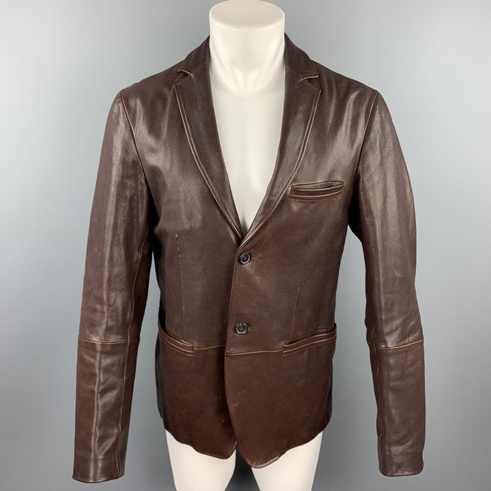 JIL SANDER Size 42 Brown Leather Notch Lapel Jacket