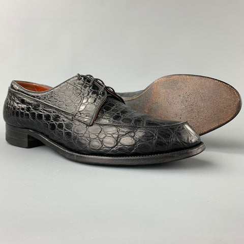 BANISTER SHOES Size 9 Black Embossed Leather Cap Toe Lace Up Shoes