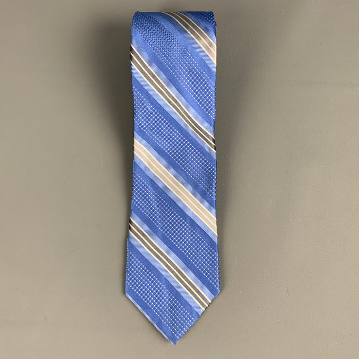 MICHAEL KORS Blue Grey Stripe Silk Tie