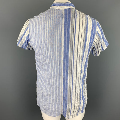 08SIRCUS Size L White & Blue Stripe Cotton Button Up Long Sleeve Shirt