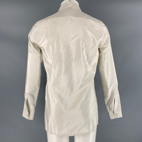 PRADA Talla S Camisa de manga larga con botones de seda a rayas beige