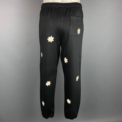 MARK McNAIRY Talla M Pantalones deportivos de algodón floral blanco y negro Pantalones casuales