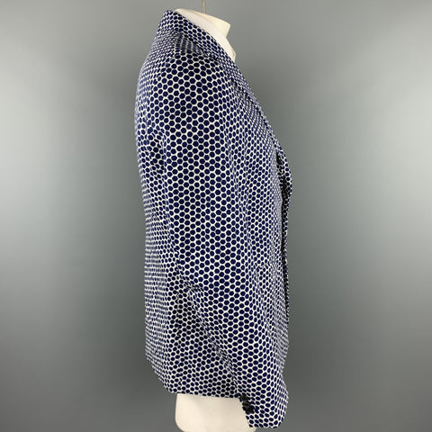 JIL SANDER by RAF SIMONS SS13 Size 44 Navy & White Geometric Cotton Sport Coat