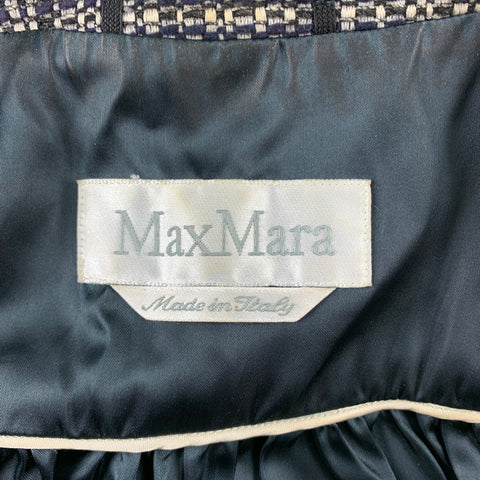 MAX MARA Talla 6 Chaqueta de mezcla de algodón bouclé azul marino y blanco Blazer recortado