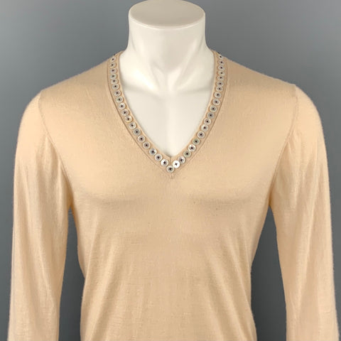 ALEXANDER MCQUEEN Size L Beige Cashmere Buttoned V-Neck Pullover Sweater