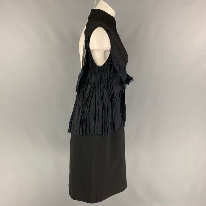 BRIONI Size L Black Mercerized Cotton Ruffled Open Back Cocktail Dress
