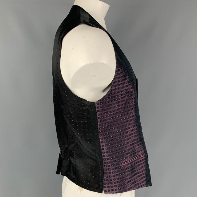 DOLCE & GABBANA Size 44  Purple/ Blue Squares Silk &  Polyester Vest