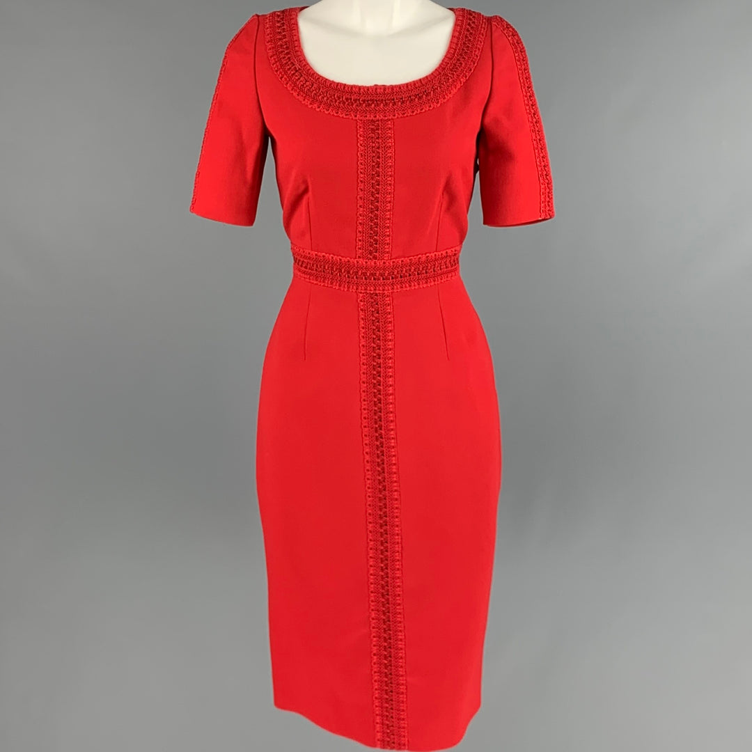 VALENTINO Size 6 Red Silk Wool Short Sleeve Cocktail Dress