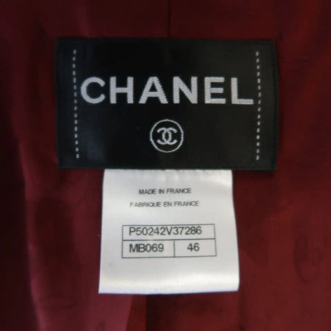 CHANEL Spring 2014 Size 14 Burgundy & Green Textured Boucle High Collar Coat CHANEL