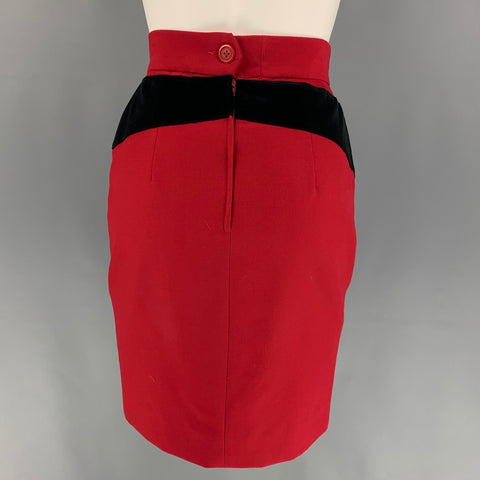 CHEAP and CHIC by MOSCHINO Size 4 Red Black Virgin Wool Question Mark Pencil Skirt
