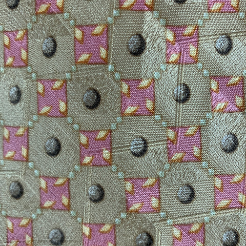 ERMENEGILDO ZEGNA Beige Pink Squares Silk Tie