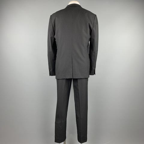 JIL SANDER Size 42 Long Black Stripe Wool Notch Lapel 3 Piece Suit