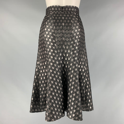 PRADA Talla 2 Falda acampanada con puntos de mezcla acrílica plateada negra