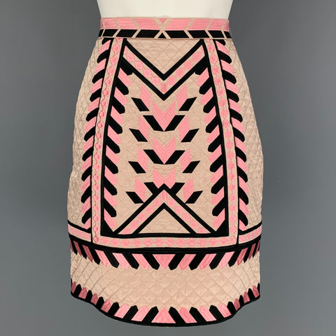 TEMPERLEY Size 2 Pink Black Quilted Silk A-Line Skirt