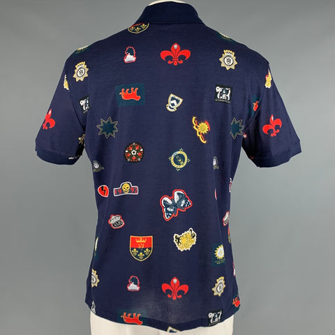 ALEXANDER MCQUEEN Size XXL Navy Multi-Color Print Cotton Buttoned Polo