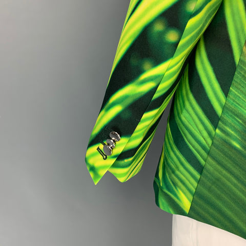 FUMITO GANRYU Taille 44 Manteau de sport à revers cranté imprimé vert jaune