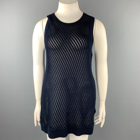 VINCE Vestido túnica sin mangas de algodón de crochet azul marino talla L