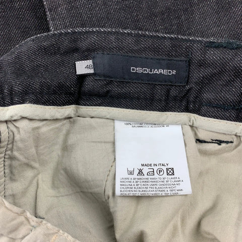 DSQUARED2 Size 32 Black Cotton & Leather Burner Jeans DSQUARED2
