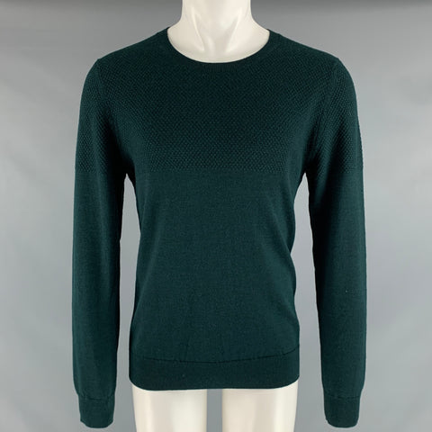 J.LINDEBERG Taille M Pull à col rond en laine mérinos texturée verte