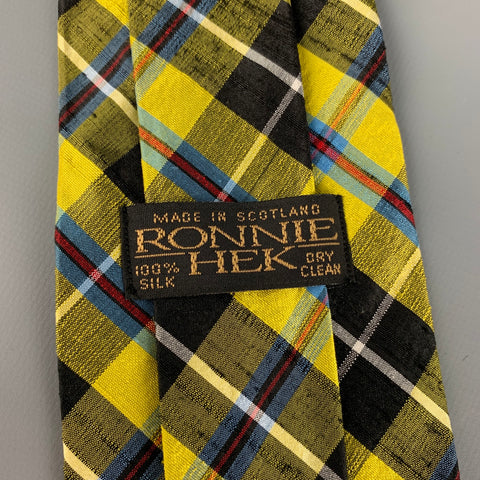 RONNIE HEK Yellow Navy Plaid Silk Tie