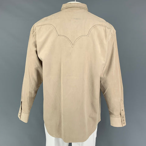 7 DIAMONDS Size L Khaki Contrast Stitch Polyester Western Long Sleeve Shirt