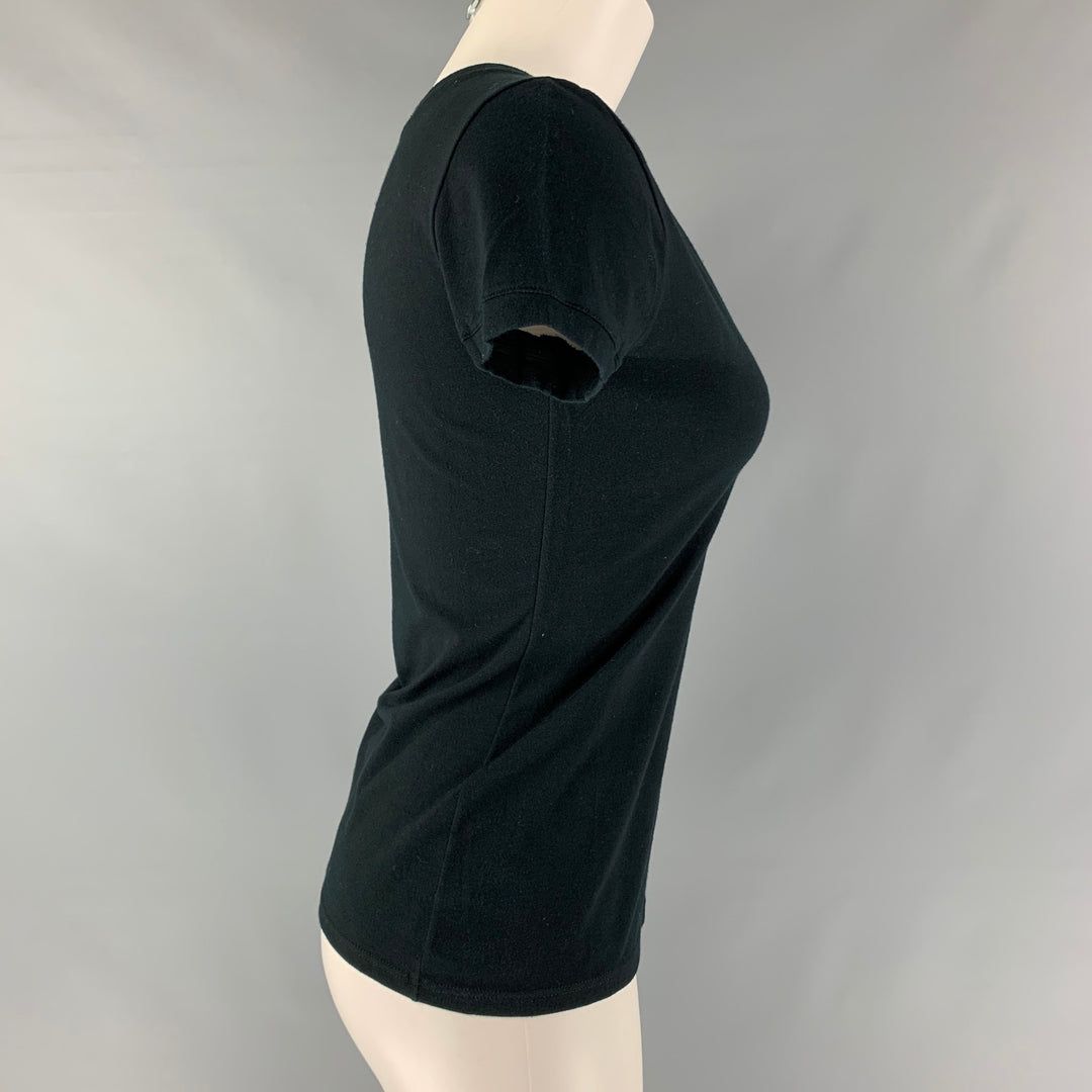 GUCCI Talla S Camiseta negra de algodón y elastano con cuello en V lisa