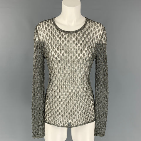 TABULA RASA Size S Gunmetal Knitted Rayon / Metallic Crew-Neck Pullover