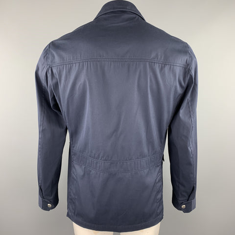 BRUNELLO CUCINELLI Size 42 Navy Cotton Blend Zip & Snaps Jacket