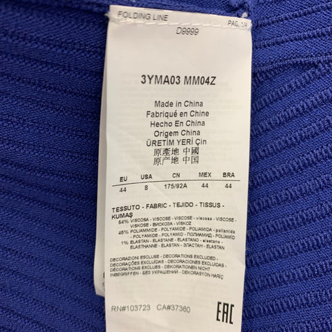 ARMANI COLLEZIONI Size 8 Blue Viscose Blend Ribbed Cap Sleeves Dress