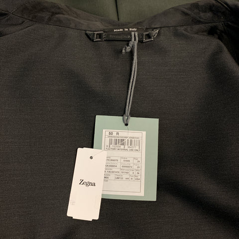 ERMENEGILDO ZEGNA Size 40 Olive Sharkskin Hooded Drawstring Anorak