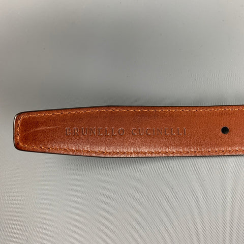 BRUNELLO CUCINELLI Brown Leather Sterling Silver Rectangle Buckle Belt