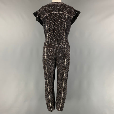 ULLA JOHNSON Size 2 Black Cream Cotton Dots Cap Sleeves Jumpsuits